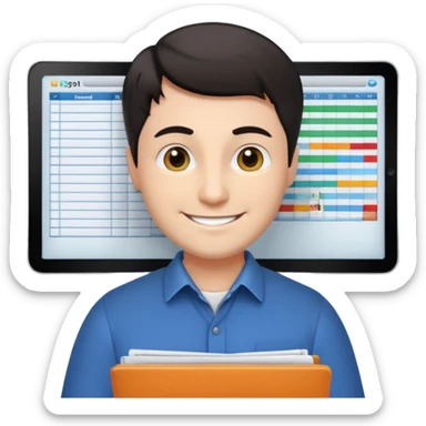 smile male dark short hair auditor with spreadsheet emoji sticker