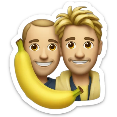 Two men on a banana sticker