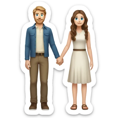 caucasian blue eyed woman with long brown hair holding hands with tall caucasian boy with brown hair and brown eyes sticker
