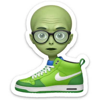 Alíen con lentes y tenis de bota  sticker