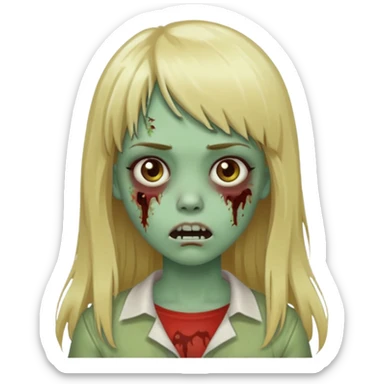 classic zombie girl with long blonde hair and bangs  sticker