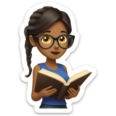 brunett girl reading a fantasy book sticker