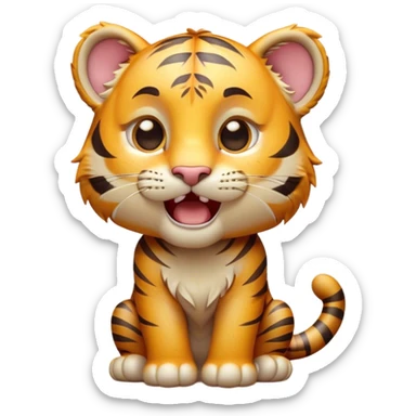 Cinematic Comical Tiger Cub Portrait Emoji, Head tilted dramatically with an exaggeratedly shocked expression, featuring a compact, endearing build with wide, comically expressive eyes full of humorous disbelief, Simplified yet hilariously expressive features, highly detailed, glowing with a slightly sassy wild glow, high shine, dramatic yet playful, stylized with an air of quirky feline attitude, soft glowing outline, capturing the essence of a meme-worthy tiger cub that looks ready to side-eye its way into viral fame! sticker