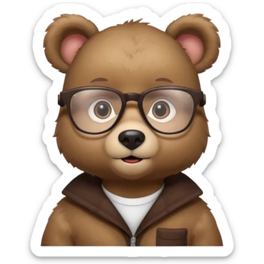 Cute bear cub with nerdy and smart glasses sticker