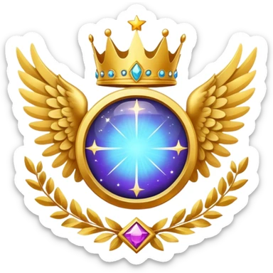 Big round galactic space stone award-in-frame-decorated-with-big-golden-angel--wings and crown sticker