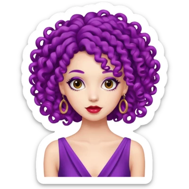 Fashion Model with Purple Curls, red dress sticker