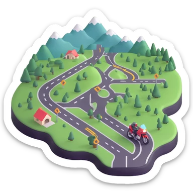 motorcycle route map with checkpoints and scenic views sticker