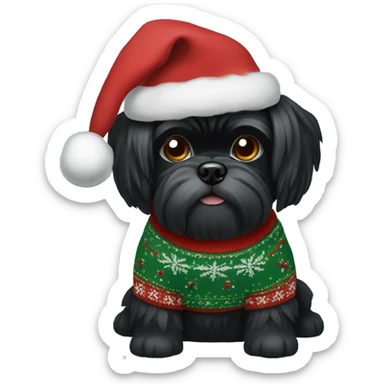 Black Shi tzu dog in Christmas sweater sticker