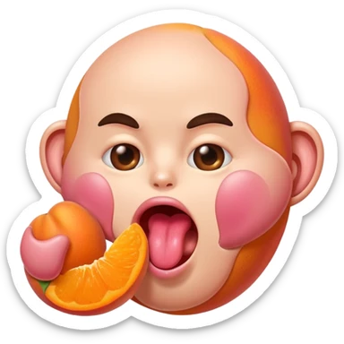 langue qui dépasse d'une bouche humaine ouverte et lèche un abricot sticker
