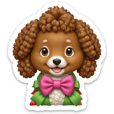 make a cute dog with curly hair with a bow sticker