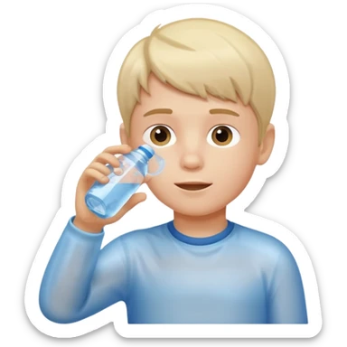 young boy drinking water from a bottle sticker