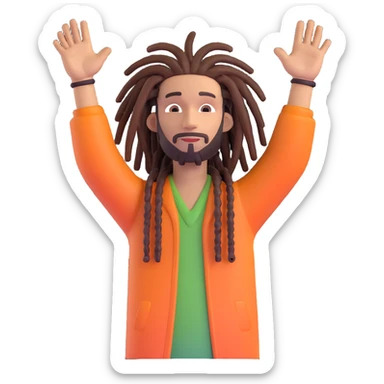 A rasta man bigging up di whole world 🌍🔥🤲🏾, reggae vibes 🎶, love and unity ✨💛💚❤️, every nation stand strong 🇯🇲🌐👑. sticker