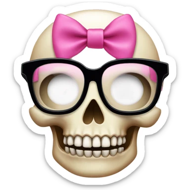 Girly Skull with black glasses and pink bow on top of skull sticker