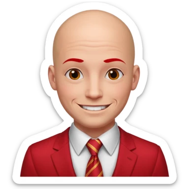 man Bald with red necktie, red dress, tattoos on face, square face. sticker