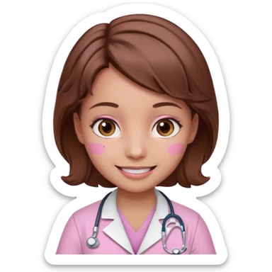 doctor, pink, she, cute, hair brown, eyes brown, scrub baby pink sticker