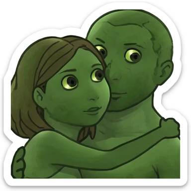 couple hugging, while woman brown hair, man with carmel skin and brown hair sticker