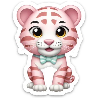 pastel pink tiger with white stripes and white bow sticker