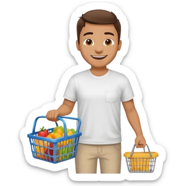 A happy man walking with an empty supermarket basket sticker