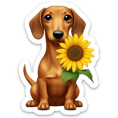 Tan dachshund holding sunflower ￼ sticker