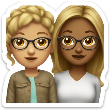 girl with brown and blonde highlights and glasses with baby  sticker