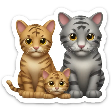 big cat with two little cats sticker