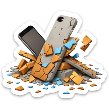 3D iPhone style emoji of debris and ruins, broken pieces of concrete and metal scattered, chaotic structure, isolated on white background, soft shadows, high detail, playful and cute. sticker
