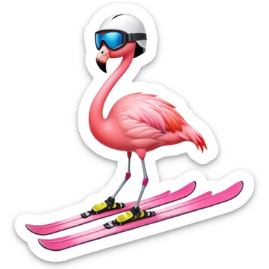 A Skiing Flamingo with ski helmet, ski goggles , ski and ski boots. One head and two legs sticker