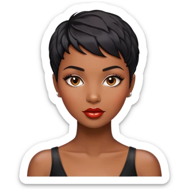 Alluring african woman pixie cut textured black hair shiny glossy lips sticker