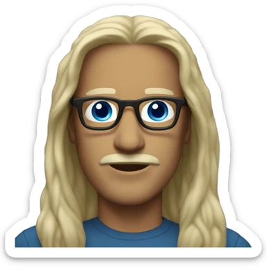 A man with long hair, black glasses with blue lenses sticker