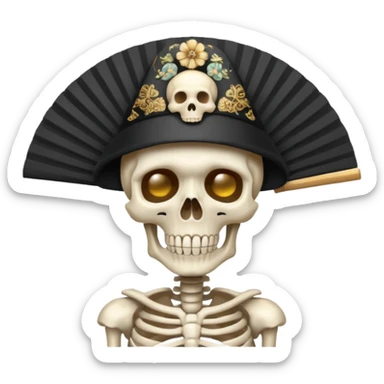 A skeleton with a fan hat sticker