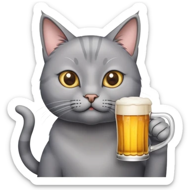 Grey cat with a beer sticker