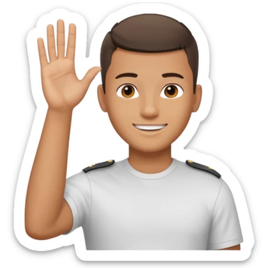 joven trigueno corte de pelo militar sonrisa bonita mano arriba sticker