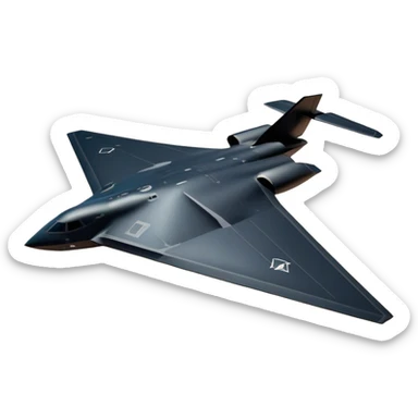 B-2 Spirit bomber - Northrop B-2 (Model Year: 2021) (Iconic colour: Stealth black) - A sleek, stealth bomber with smooth, angular contours and a matte jet-black finish. Emphasize a futuristic, minimalist design with a seamless fuselage, low-profile wings, and an overall intimidating stealth aesthetic. sticker