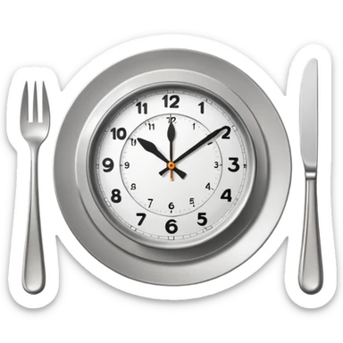 symbol for lunch break, stylized plate with cutlery and a clock sticker