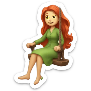 Old Lady with Long red Hair on a swing sticker
