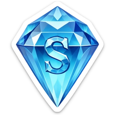Create a custom emoji badge featuring a stylized, glossy letter “S”. Style it after the Diamond rank from League of Legends. Use crystalline blue tones, sharp reflections, faceted textures, and a high-end glowing frame. sticker