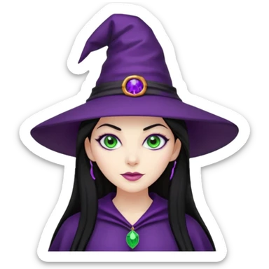 Halloween witch with purple witch hat and black hair sticker