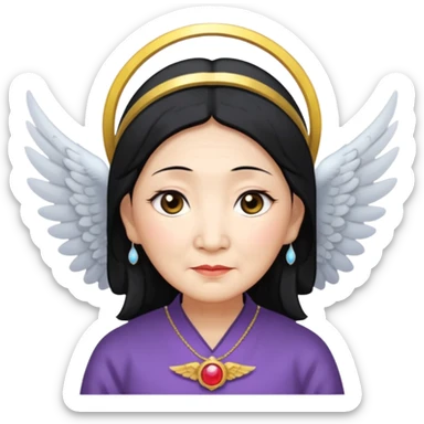 Angel Old Lady with wings black hair asian  smaller eyes w hLo sticker