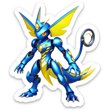 Shiny Futuristic Fakemon-Pokemon-Digimon-Spectrobes-fusion, full body sticker