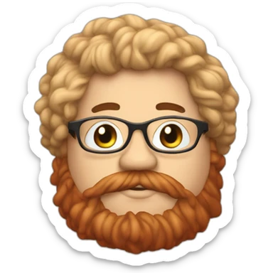 Chubby non binary Big lebowsky round glasses long venitian hair chaotic red and blond beard with vaporizer sticker
