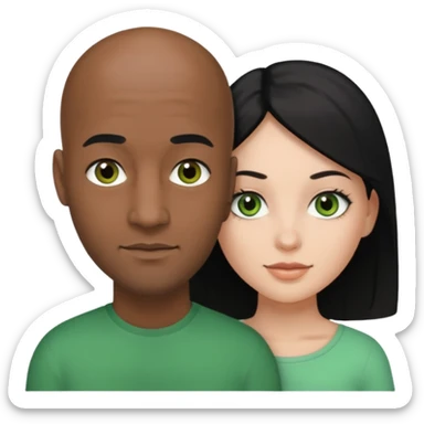 Black bald guy with brown eyes & a white girl balcky hair with green eyes  sticker