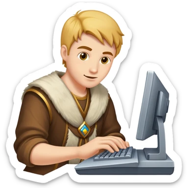 A guy playing a computer game about molgols sticker