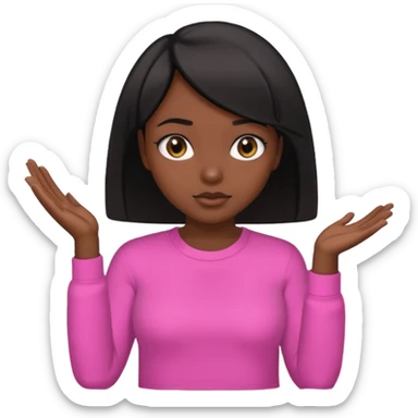 Dark skin girl asking for money with hand out make her more fabulous but still a clean look with a black bob and pink shirt  sticker