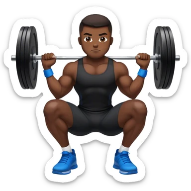 jacked man black clothes blue shoes barbell squats sticker