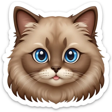 cinematic-adorable-fluffy-brown-ragdoll-cat-portrait-emoji,-head-tilted-cutely-with-big,-sparkling-blue-eyes,-soft-brown-seal-colored-fur-with-darker-points-on-the-ears,-face,-and-paws,-simplified-yet-irresistibly-adorable-features, sticker