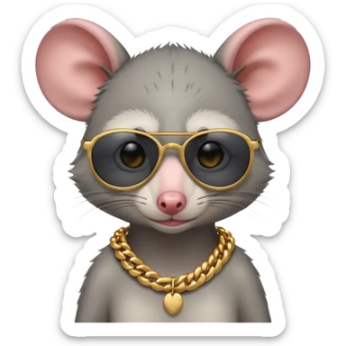 Sad Opossum with sunglasses and a gold necklace  sticker