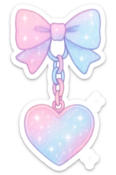 girly sparkling keychain with bow, cute, no background, pastel colors sticker