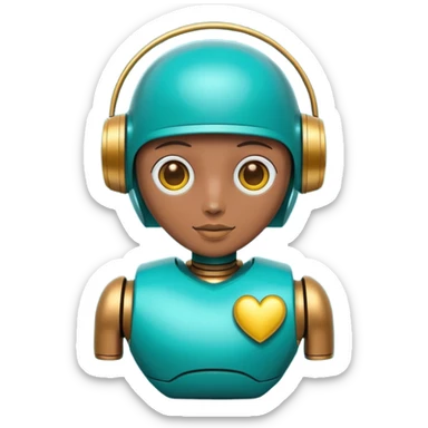 Teal robot with yellow heart sticker