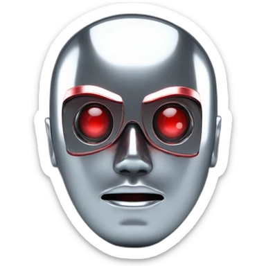 3d chrome human android head, red lazer eyes with letter B on the face, 3d, portrait sticker