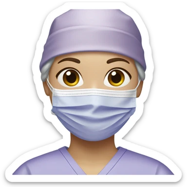 Female surgeon in lavender colored scrub cap with no hair showing and wearing a mask. fair skin tone sticker